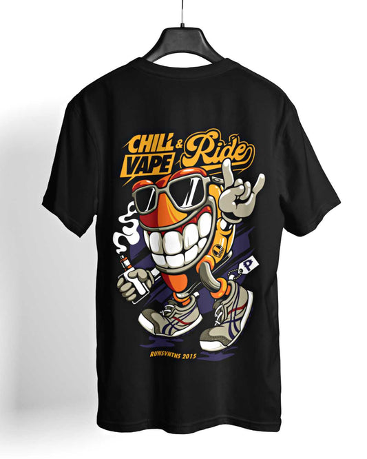 Chill Vape and Ride Black Oversized T-shirt for Men's